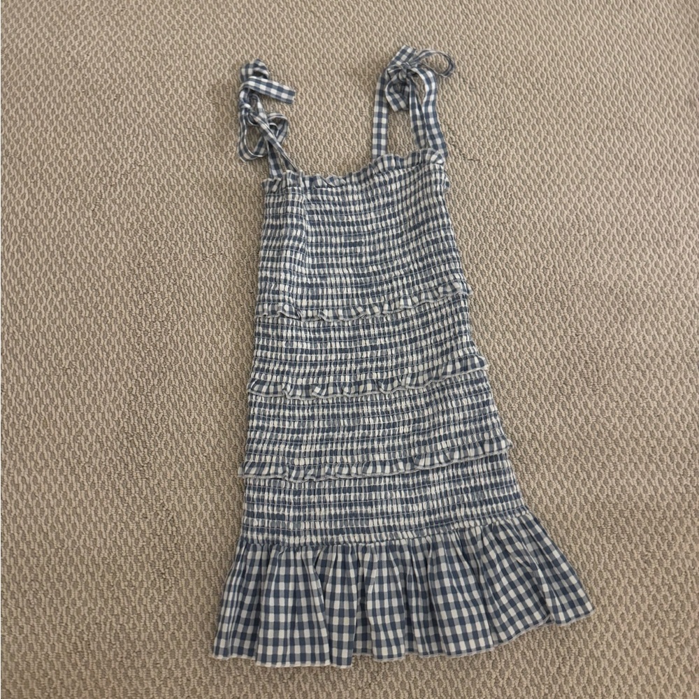 Katie J blue gingham smocked dress
